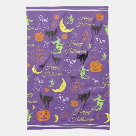 Lila Halloween-Muster Geschirrtuch (Vertikal)