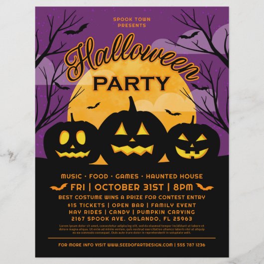 Lila Halloween-Party Black Pumpkins-Ereignis Flyer (Vorne)