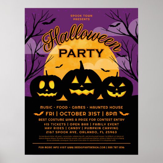 Lila Halloween-Party Black Pumpkins-Ereignis Poster (Vorne)