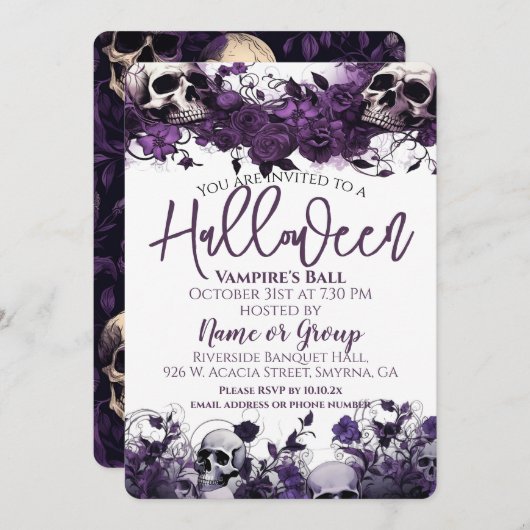Lila Halloween-Party Einladung (Vorne/Hinten)