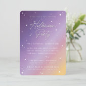 Lila Halloween-Party für Sunset Script und Stars Einladung (Stehend Vorderseite)