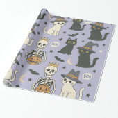 Lila Halloween-Skelette, Hexenkatzen und Kürbiskin Geschenkpapier (Ungerollt)