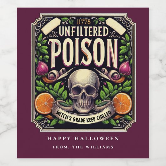 Lila Halloween-Skelettvergiftung Weinetikett (Einzelnes Label)