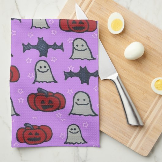 Lila Halloween-Spaß Geschirrtuch (Viertel Falte)