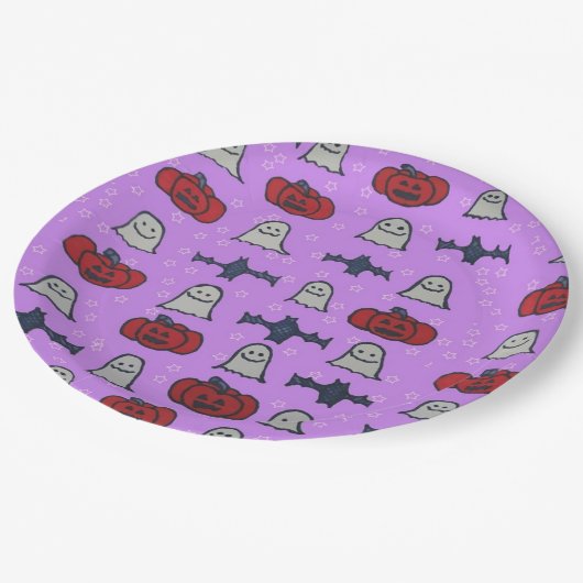 Lila Halloween-Spaß Pappteller (Schrägansicht)