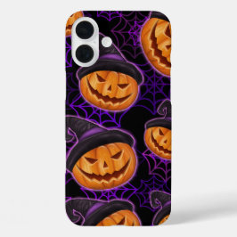 LILA HALLOWEEN SPIDER WEBS UND ORANGE PUMPKINS iPhone 16 PLUS HÜLLE