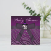 Lila Halloween Zebra & Animal Print Baby Dusche Einladung (Stehend Vorderseite)