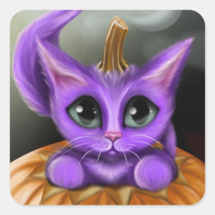 Lila HalloweenKitty Quadratischer Aufkleber