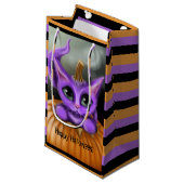 Lila HalloweenKitty Striped Kleine Geschenktüte (Vorderseite Schrägansicht)