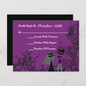 Lila Hallowing Cats Wedding RSVP Card (Vorne/Hinten)