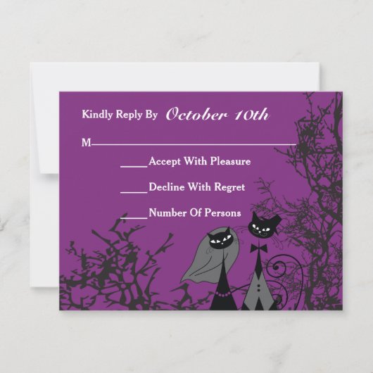 Lila Hallowing Cats Wedding RSVP Card Karte (Vorderseite)
