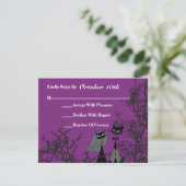 Lila Hallowing Cats Wedding RSVP Card Karte (Stehend Vorderseite)