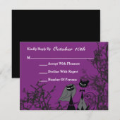 Lila Hallowing Cats Wedding RSVP Card Karte (Vorne/Hinten)
