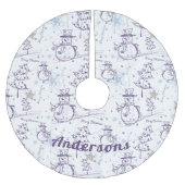 Lila Hand Drawn Christmas Snowman Polyester Weihnachtsbaumdecke (Vorderseite)