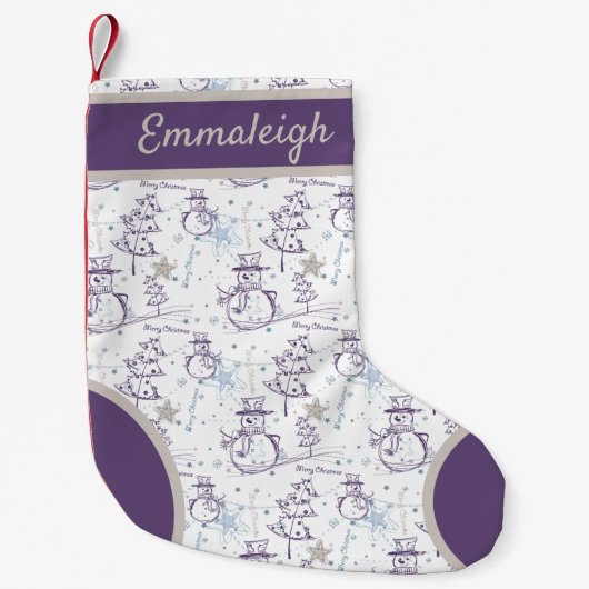 Lila Hand Drawn Snowman Weihnachten Kleiner Weihnachtsstrumpf (Vorderseite)