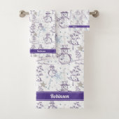 Lila Hand Drawn Xmas Snowman Strip Badhandtuch Set (Insitu)