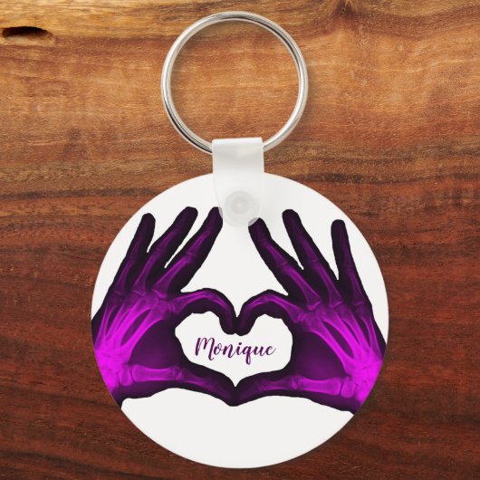 Lila Hand Xray Heart Schlüsselanhänger (Vorderseite)