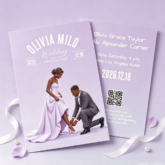 lila Händchenhalten-Kunstwerk Hochzeit Einladung