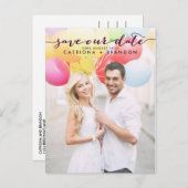 Lila handgeschriebenes Script-Foto Rette unser Dat Ankündigungspostkarte (Vorne/Hinten)