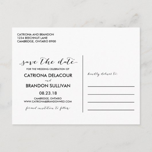 Lila handgeschriebenes Script-Foto Rette unser Dat Ankündigungspostkarte (Rückseite)