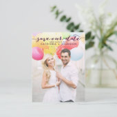 Lila handgeschriebenes Script-Foto Rette unser Dat Ankündigungspostkarte (Stehend Vorderseite)