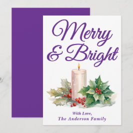 Lila handgeschriebenes Skript, Merry & Bright Feiertagskarte