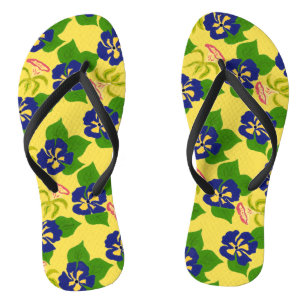 Lila handgestrichene Blume auf Gelb Badesandalen