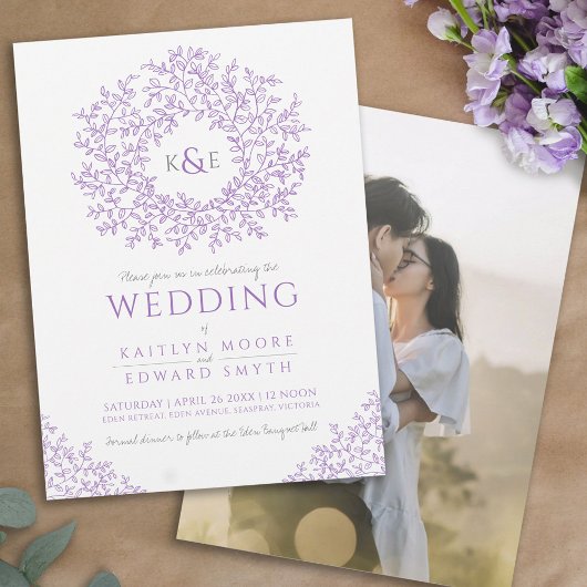 Lila handgezeichnete Mono-Kunsthochzeit Einladung