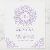 Lila handgezeichnete Mono-Kunsthochzeit Weinetikett (Einzelnes Label)