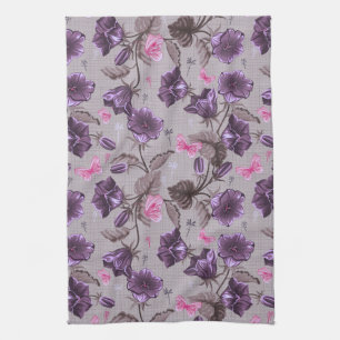 lila Handglocken und rosa Schmetterlinge Muster Handtuch