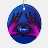 Lila Handröntgenstrahl-Herz Keramikornament (Links)