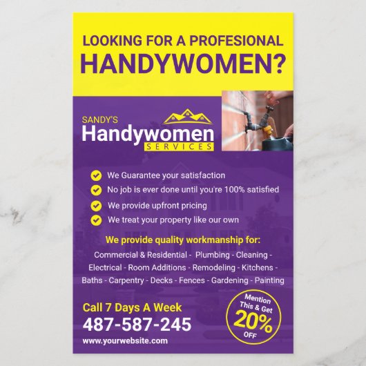 Lila Handy Women Business Flyer - Zuhause Business (Vorne)