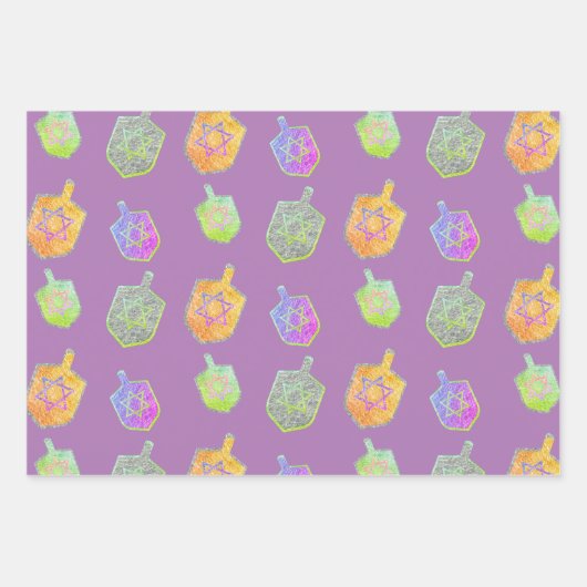 Lila Hanukkah-Dreidelsbänke Geschenkpapier Set (Vorderseite 2)