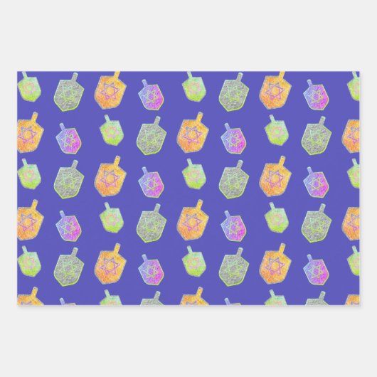 Lila Hanukkah-Dreidelsbänke Geschenkpapier Set (Vorderseite)