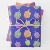 Lila Hanukkah-Dreidelsbänke Geschenkpapier Set (Beispiel)