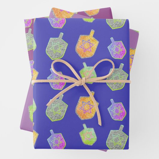 Lila Hanukkah-Dreidelsbänke Geschenkpapier Set (Beispiel)