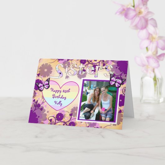 Lila Happy Birthday Foto Card für Schwester Karte (Orchidee)