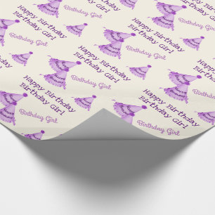 Lila Happy Birthday Girl - oder Name - Party Hats Geschenkpapier