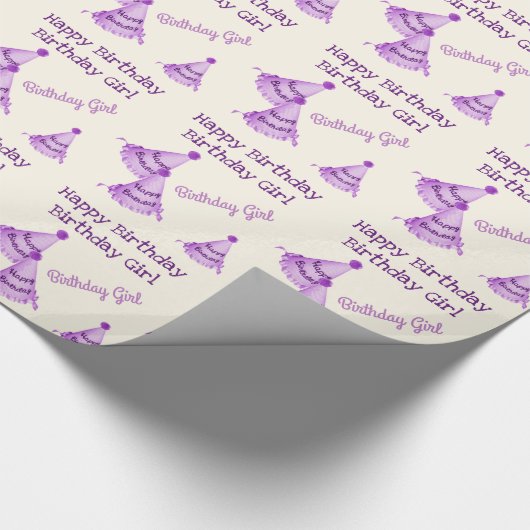 Lila Happy Birthday Girl - oder Name - Party Hats Geschenkpapier (Ecke)
