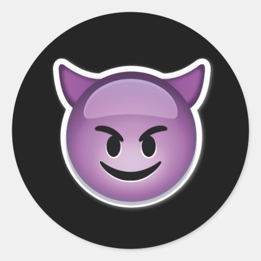 lila Happy Devil Emoji-Aufkleber Runder Aufkleber (Vorderseite)