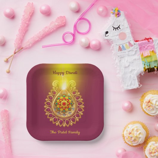 Lila Happy Diwali Papierplatte Pappteller (Party)