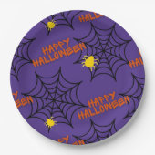 Lila Happy Halloween Spider Web Pappteller (Vorderseite)