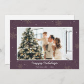 Lila Happy Holidays Foto Snowflake Feiertagskarte (Vorne/Hinten)