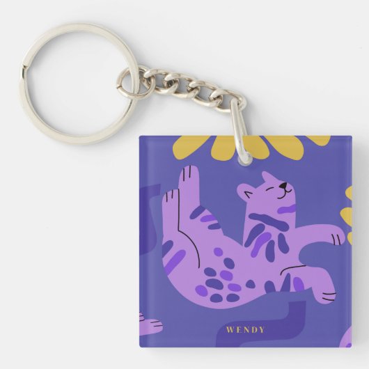 Lila Happy Kitty Cat Schlüsselanhänger (Vorderseite)