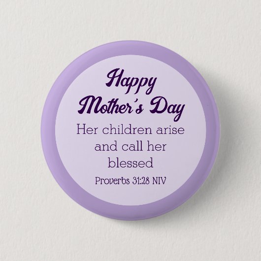 Lila Happy Mother's Day Bible Verse Einfach Button (Vorderseite)