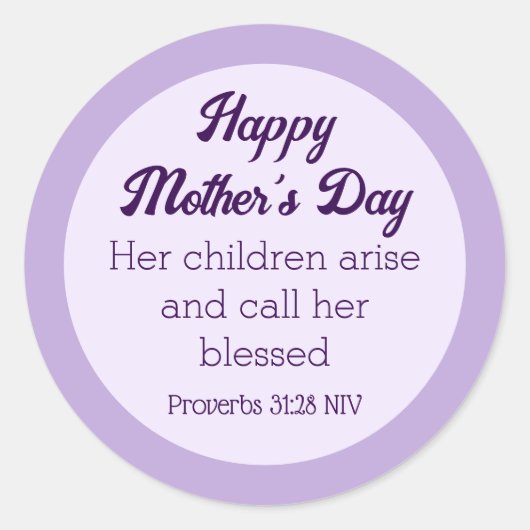 Lila Happy Mother's Day Bible Verse Einfach Runder Aufkleber (Vorderseite)