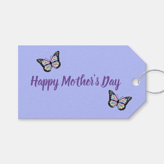 Lila Happy Mother's Day Script mit Schmetterlingen Geschenkanhänger (Vorderseite (Horizontal))
