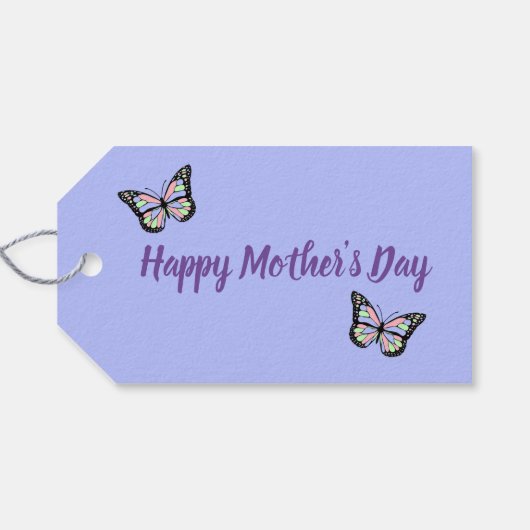 Lila Happy Mother's Day Script mit Schmetterlingen Geschenkanhänger (Rückseite Horizontal)