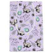Lila Happy Oaster Name Bunny Mittlere Geschenktüte (Vorderseite)