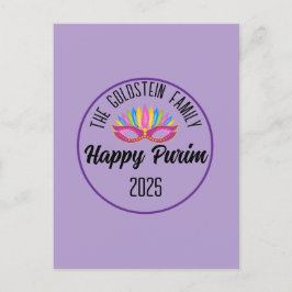 Lila Happy Purim Feather Mask Postkarte